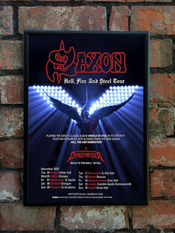 Saxon 2025 'Hell, Fire And Steel' UK Tour Poster